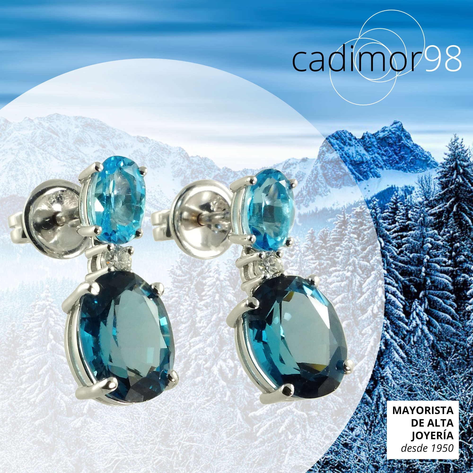 pendientes oro topacios y diamantes cadimor 98