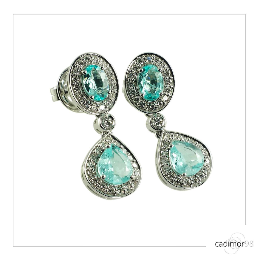 PENDIENTES TURMALINA PARAIBA Y DIAMANTES